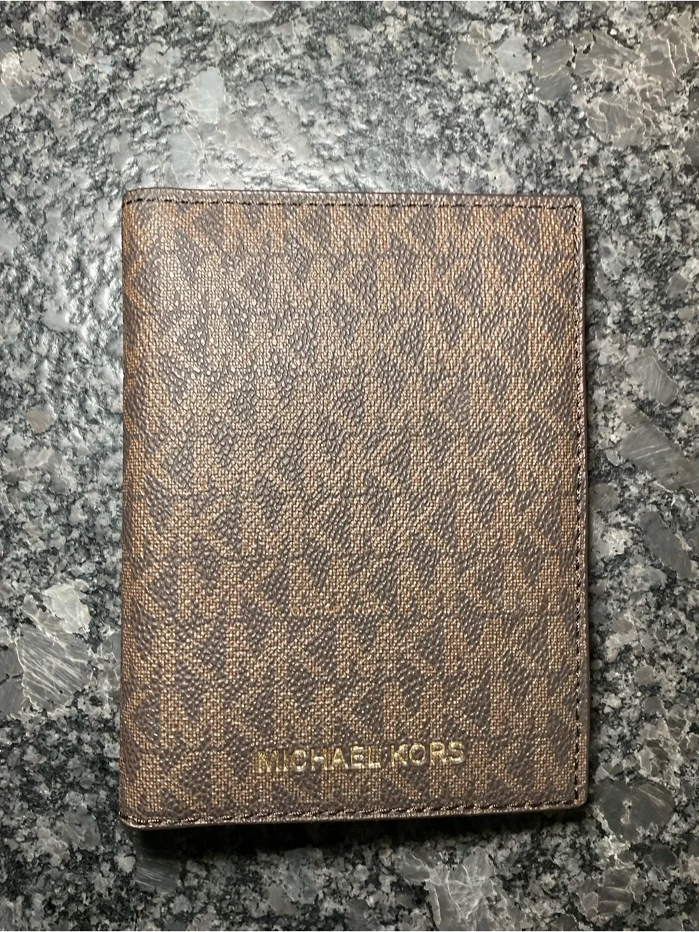 Michael Kors Brown Monogram Card & Passport Holder Wallet with Gold Logo